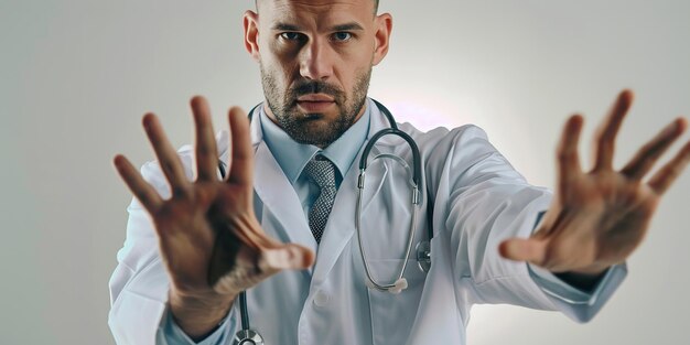 Fotoporträt eines jungen Mannes in Arztuniform