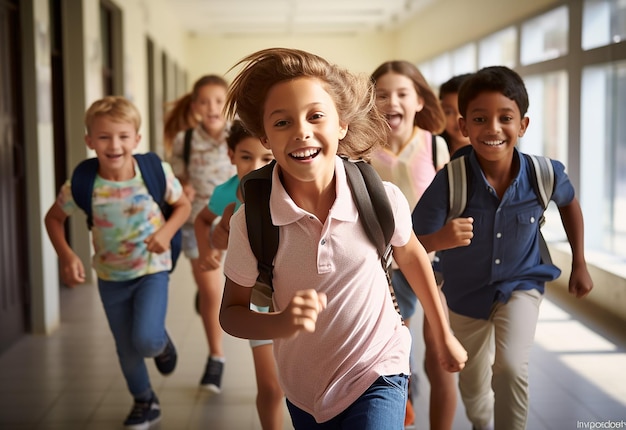 Foto fotoporträt von kindern, die an der schule rennen