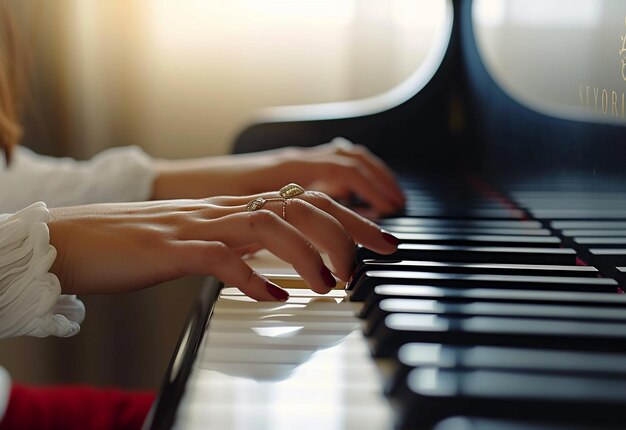 Foto fotoporträt von künstlerin, frau, mann, braut, kind, das klavier spielt