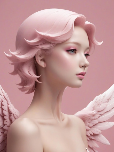 Fotoporträt von Pink Angel Profilschuss ai generative