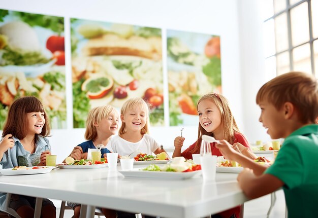Foto fotoporträt von zwei kindern, die an einem tisch sitzen und leckere speisen essen