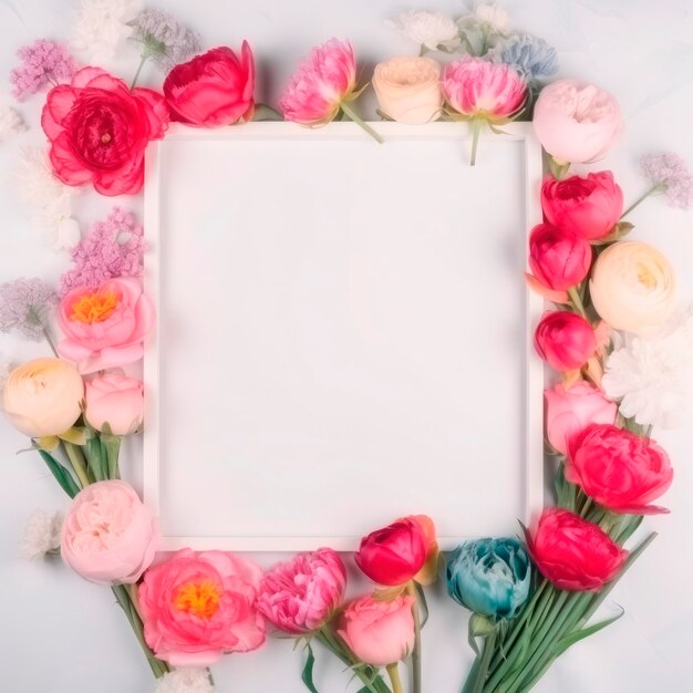 Fotorahmen mit Blumen Hochzeitskonzept mit Blumen Für die Gestaltung von Grußkarten oder Einladungen