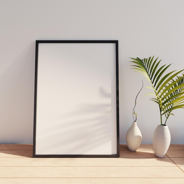 Fotorahmenmodell mit weißer Wand 3D-Rendering