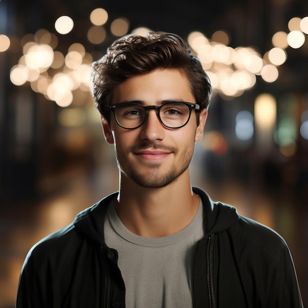 fotoreal imaginar 4k joven guapo con gafas smil