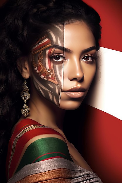 fotorealistische braune Haut lateinisch sinnliche Frau mexikanische Flagge