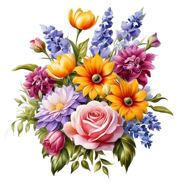 Fotorealistische digitale gemalte Blumenbucket-Illustration