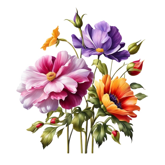 Fotorealistische digitale gemalte Blumenbucket-Illustration