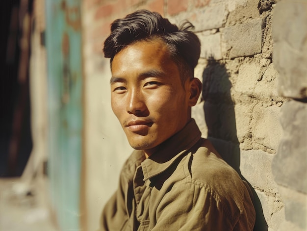 Foto fotorealistische erwachsene chinesische mann mit braunen glatten haaren vintage illustration