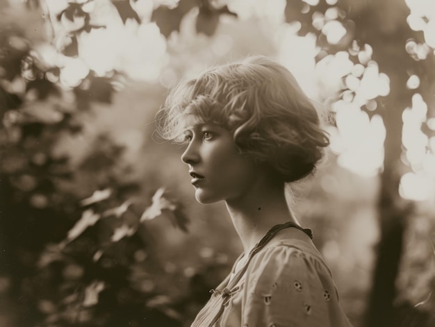 Fotorealistische erwachsene weiße Frau mit blonden, geraden Haaren Vintage-Illustration