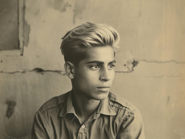 Fotorealistische jugendlich persische Mann mit blonden glatten Haaren Vintage Illustration