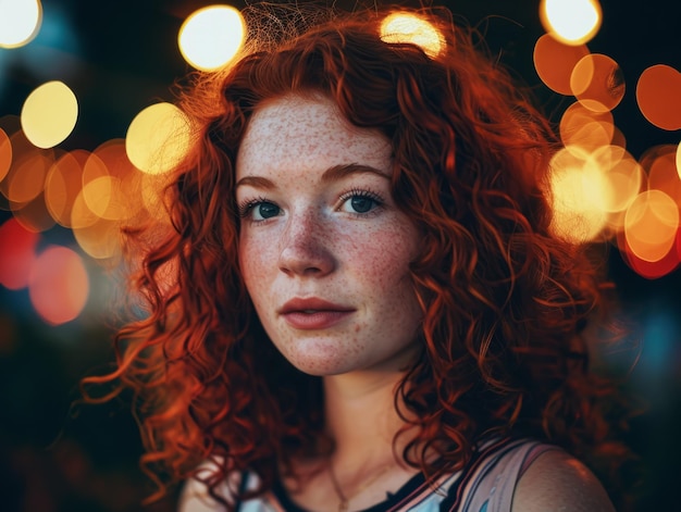 Fotorealistische jugendlich weiße Frau mit rotem lockigem Haar, Vintage-Illustration