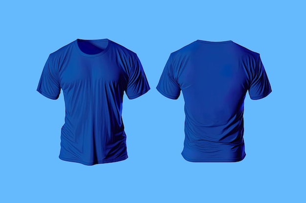 Fotorealistische männliche blaue T-Shirts mit Kopierraum vorne und hinten