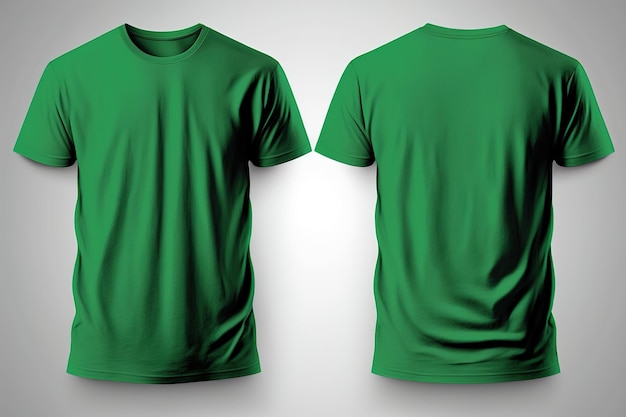 Fotorealistische männliche grüne T-Shirts mit Kopienraum Vorder- und Rückansicht AI generiert