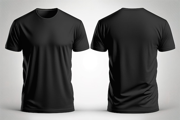 Fotorealistische männliche schwarze T-Shirts mit Kopierraum Vorder- und Rückansicht Erstellt mit generativer KI