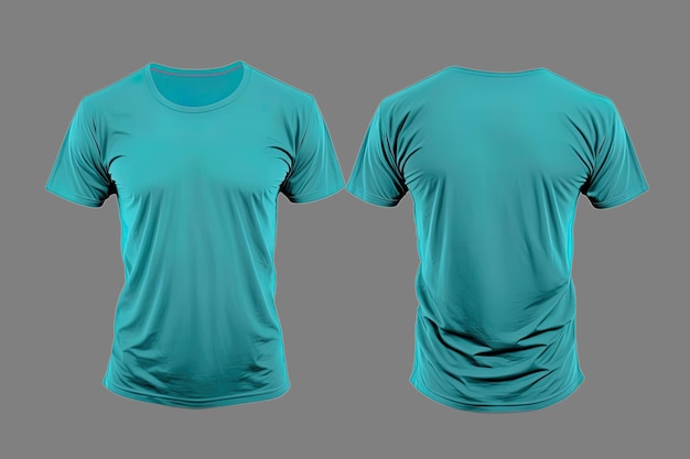Fotorealistische männliche T-Shirts in Cyan-Farbe mit Kopierraum vorne und hinten