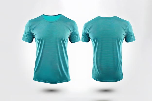 Fotorealistische männliche T-Shirts in Cyan-Farbe mit Kopierraum vorne und hinten