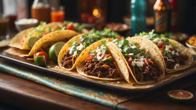 Foto fotorealistische mexikanische tacos mit rindfleisch in tomatensauce und salsa