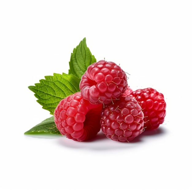 Foto fotorealistische raspberry-produktfotografie auf weißem hintergrund