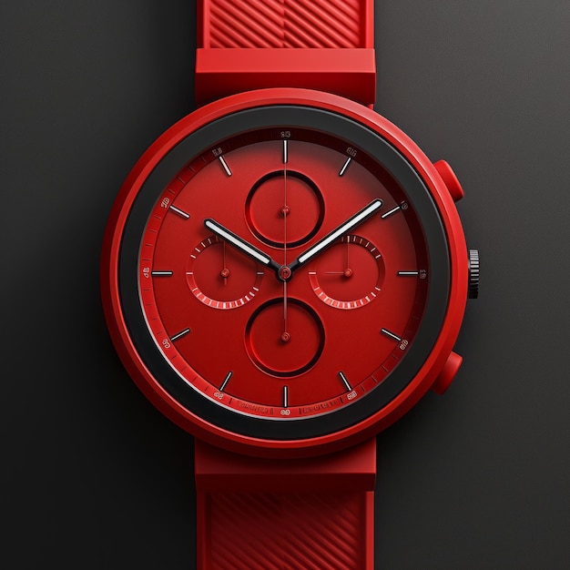 Fotorealistische rote Uhr mit monochromatischer Geometrie