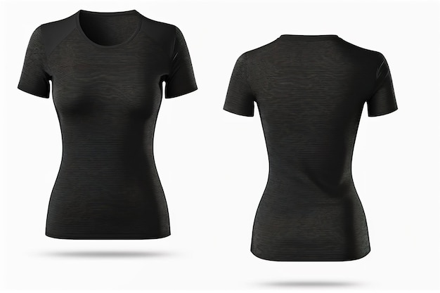 Fotorealistische weibliche schwarze T-Shirts mit Kopienraum Vorder- und Rückansicht Erstellt mit Generative