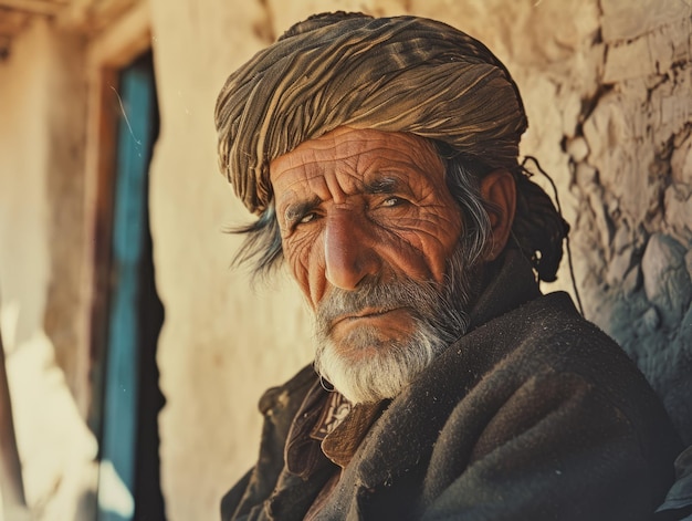 Fotorealistischer alter persischer Mann mit braunem geraden Haar Vintage-Illustration