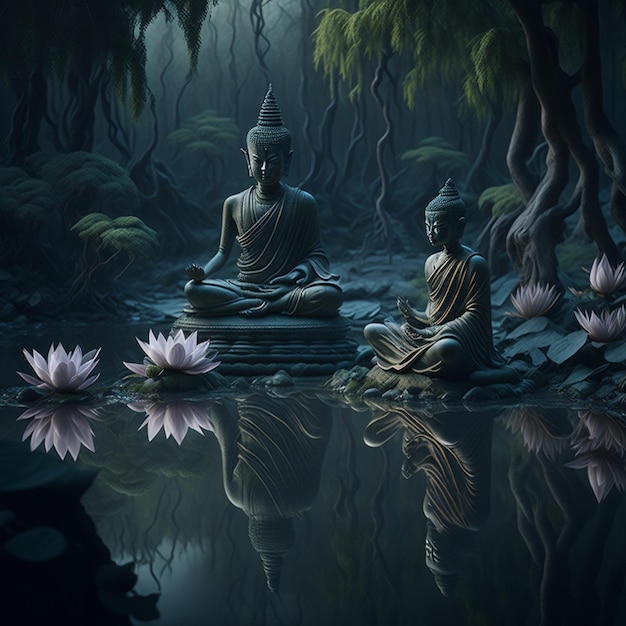 Fotorealistischer Buddhist meditiert mit generativer Steintextur