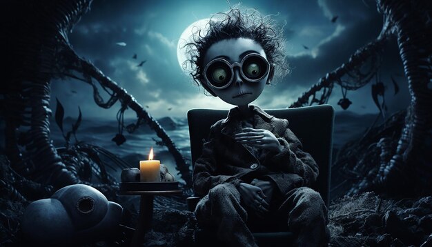 Foto fotorealistischer filmabend von tim burton