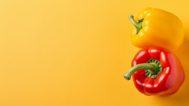 Fotorealistischer horizontaler Hintergrund mit frischem Bio-Paprikagemüse. Gesunde vegetarische Ernährung. Ai-generierter Hintergrund mit Copyspace. Saftiges Paprikagemüse.