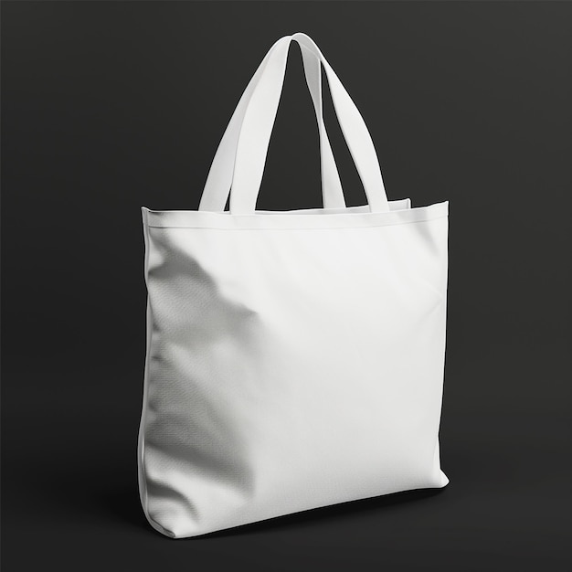 Fotorealistischer Mockup einer weißen Tote-Tasche auf schwarzem Hintergrund für die Produktmarkierung