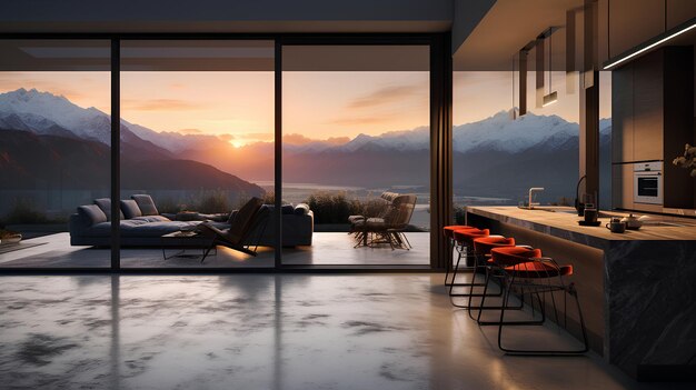 Fotorealistisches Bild im Inneren eines modernen Hauses mit Glas