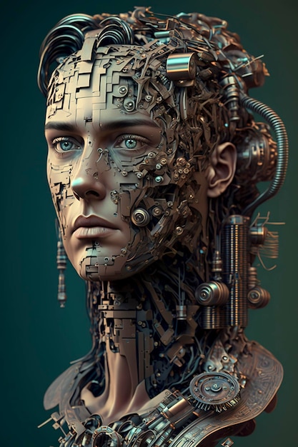 Fotorealistisches Porträt eines hochintelligenten, logischen mechanischen Kopfes, generativer KI