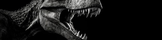 Fotorealistisches Schwarz-Weiß-Studioporträt eines Tyrannosaurus Rex auf schwarzem Hintergrund. Generative KI