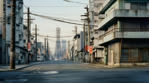 Fotorealistisches Tokio in den 1960er Jahren. Menschen auf der Straße, Autos in Tokio. Den Geist Japans einfangen