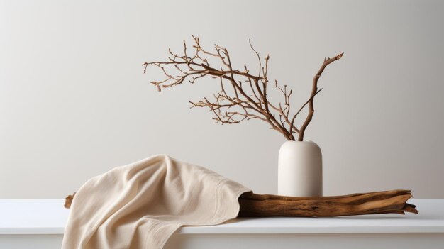 Fotorealistisches Zen-Minimalismus-Handtuch mit trockenen Zweigen Fotoshoot