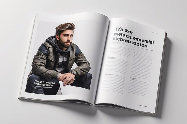 Fotorrealista Magazine Spread Mockup com fundos brancos em branco para o seu conteúdo