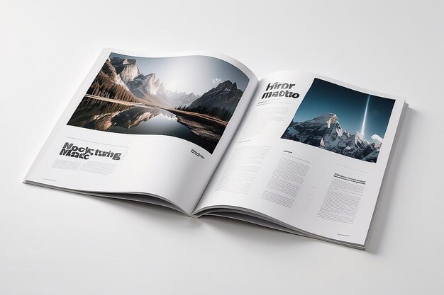 Fotorrealista revista extender Mockup con fondos blancos en blanco para su contenido