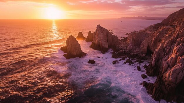 Fotos aéreas de pôr-do-sol do Cabo San Lucas Arch California Sur