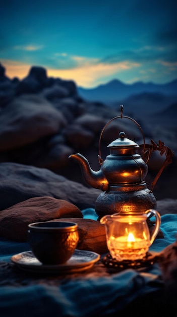 Fotos da hora do chá com clima calmo e arrepiante para momento de meditação
