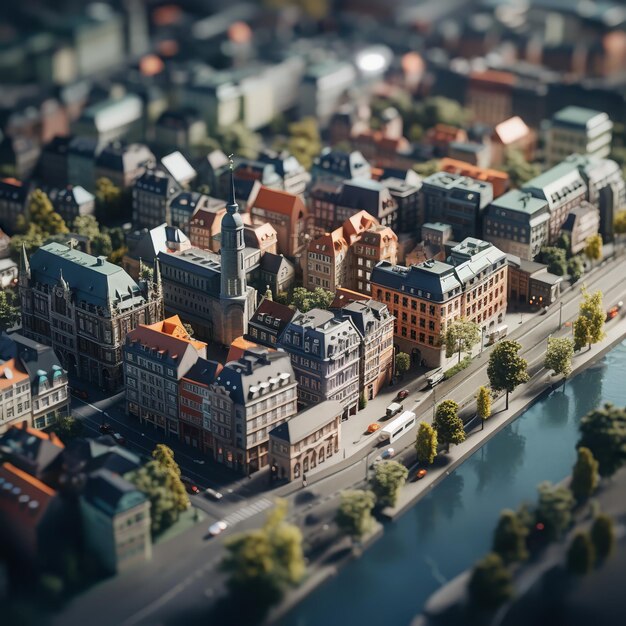 Fotos de cidades com técnica tiltshift dos skylines das cidades do jogo