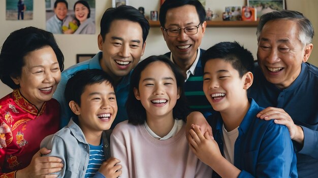 Fotos de família asiáticas em casa
