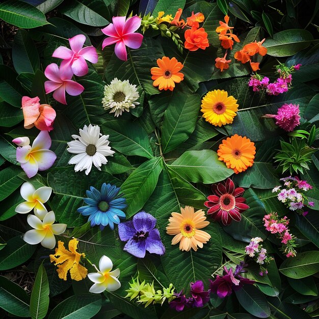 Foto fotos de flores e folhas organizadas em círculo