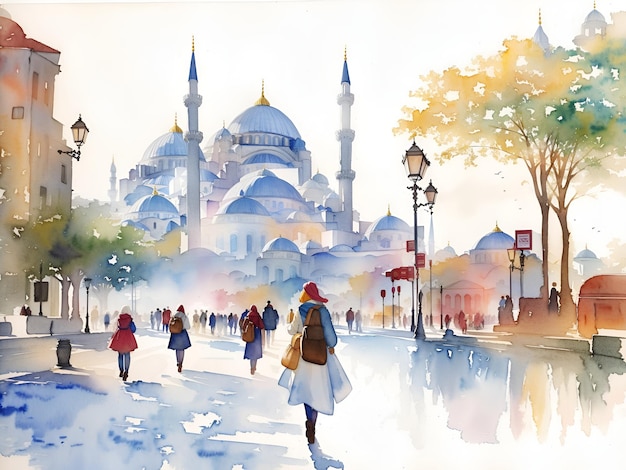 Fotos de fundo de Istambul preparadas com técnica de aquarela