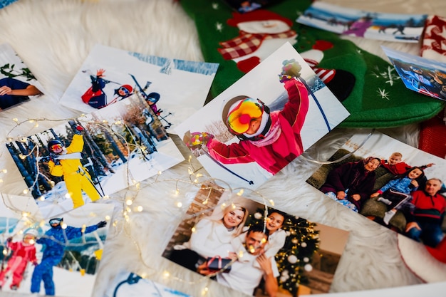 Fotos de inverno no chão, livros de fotos de viagens em família, álbum de fotos