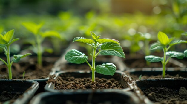 Fotos de plantas em crescimento anunciando produtos de jardinagem