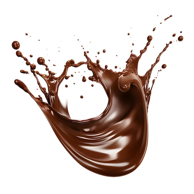Fotos de salpicos de chocolate isolados com pequenas gotas e fluxos curvos