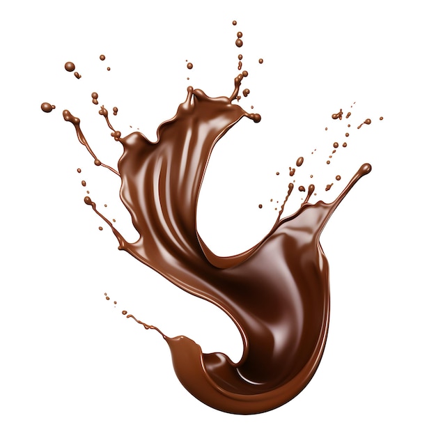 Fotos de salpicos de chocolate isolados com pequenas gotas e fluxos curvos
