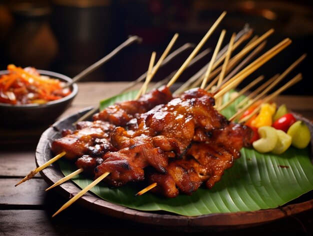 Fotos de deliciosas piezas de satay