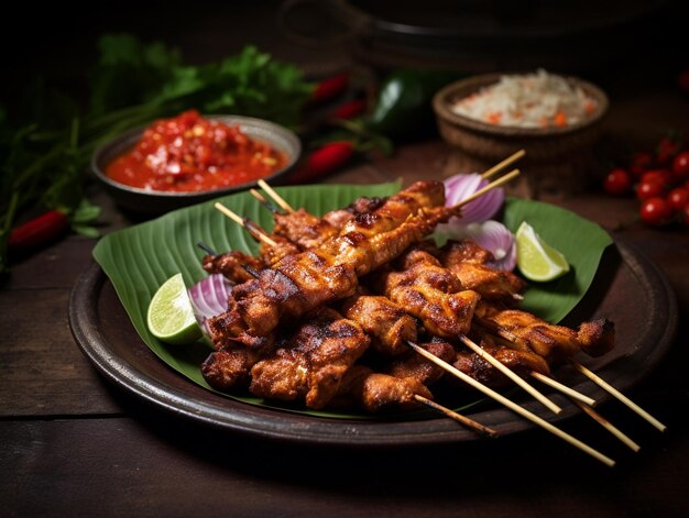 Fotos de deliciosas piezas de satay