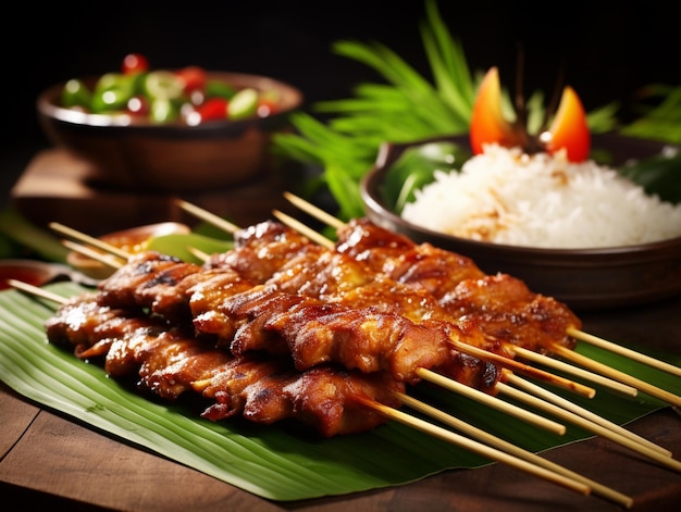 Fotos de deliciosas piezas de satay