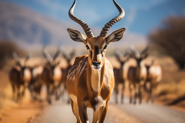 Fotos de diversos animales salvajes a lo largo del camino en Namibia IA generativa